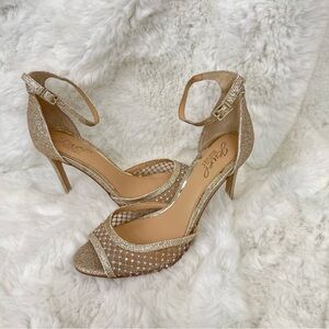 New Jewel Badgley Mischka heels Sparkle Glitter Rhinestone illusion Rose Gold